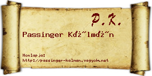 Passinger Kálmán névjegykártya